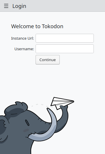 Tokodon login page