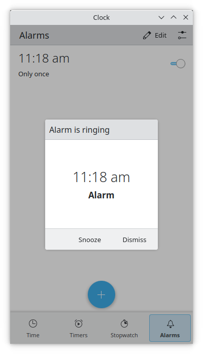 Alarm ringing dialog