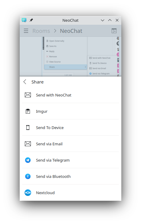 NeoChat share context menu