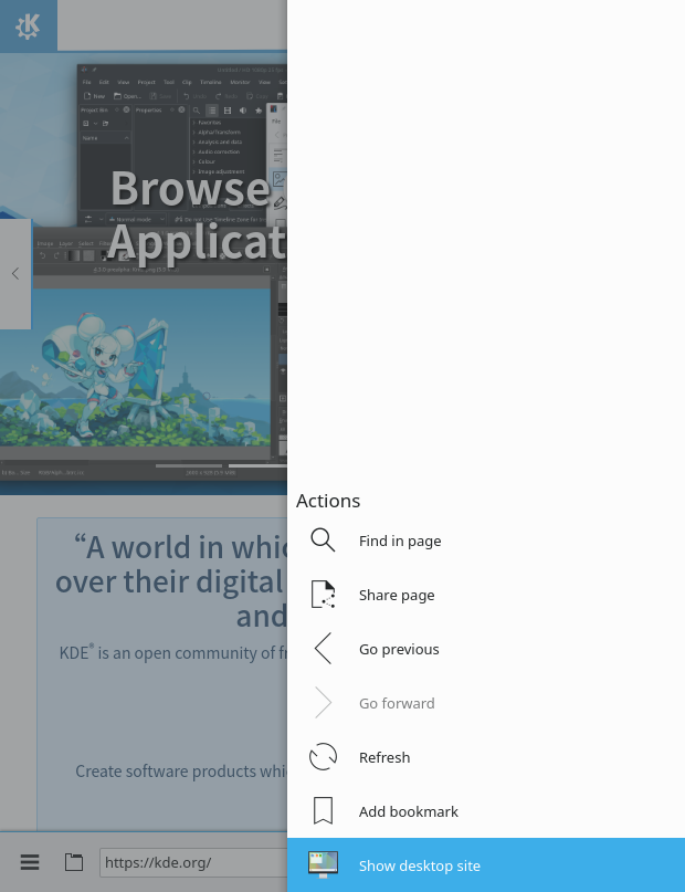 Angelfish web browser side drawer