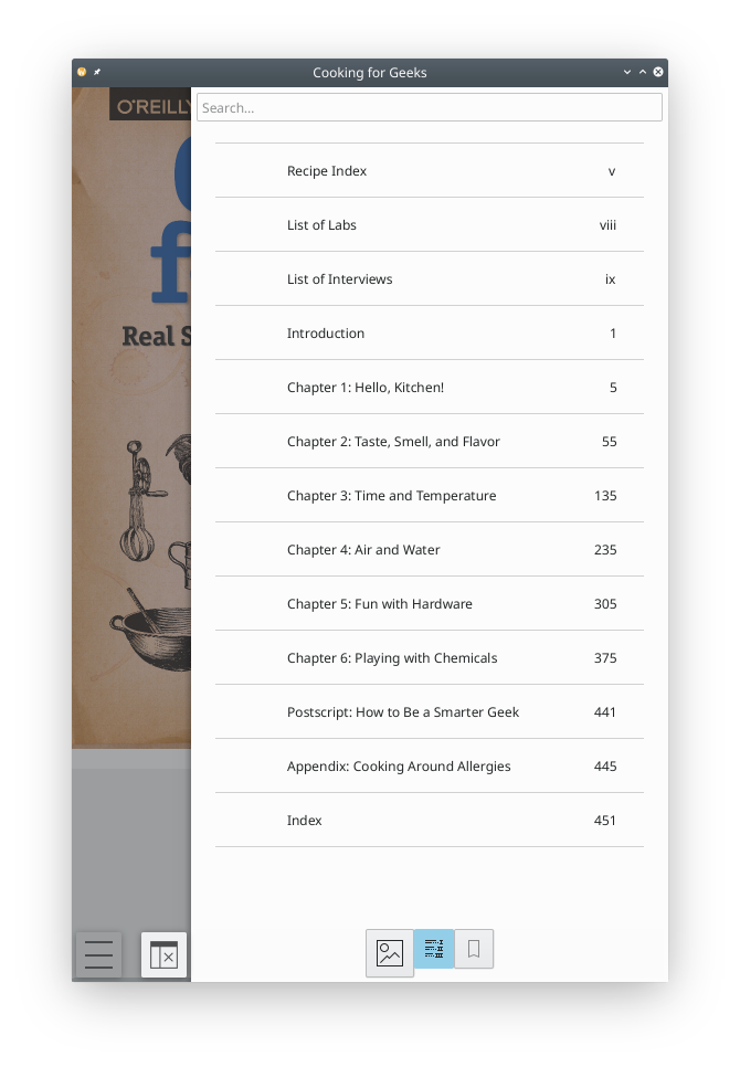 Okular Table of contents